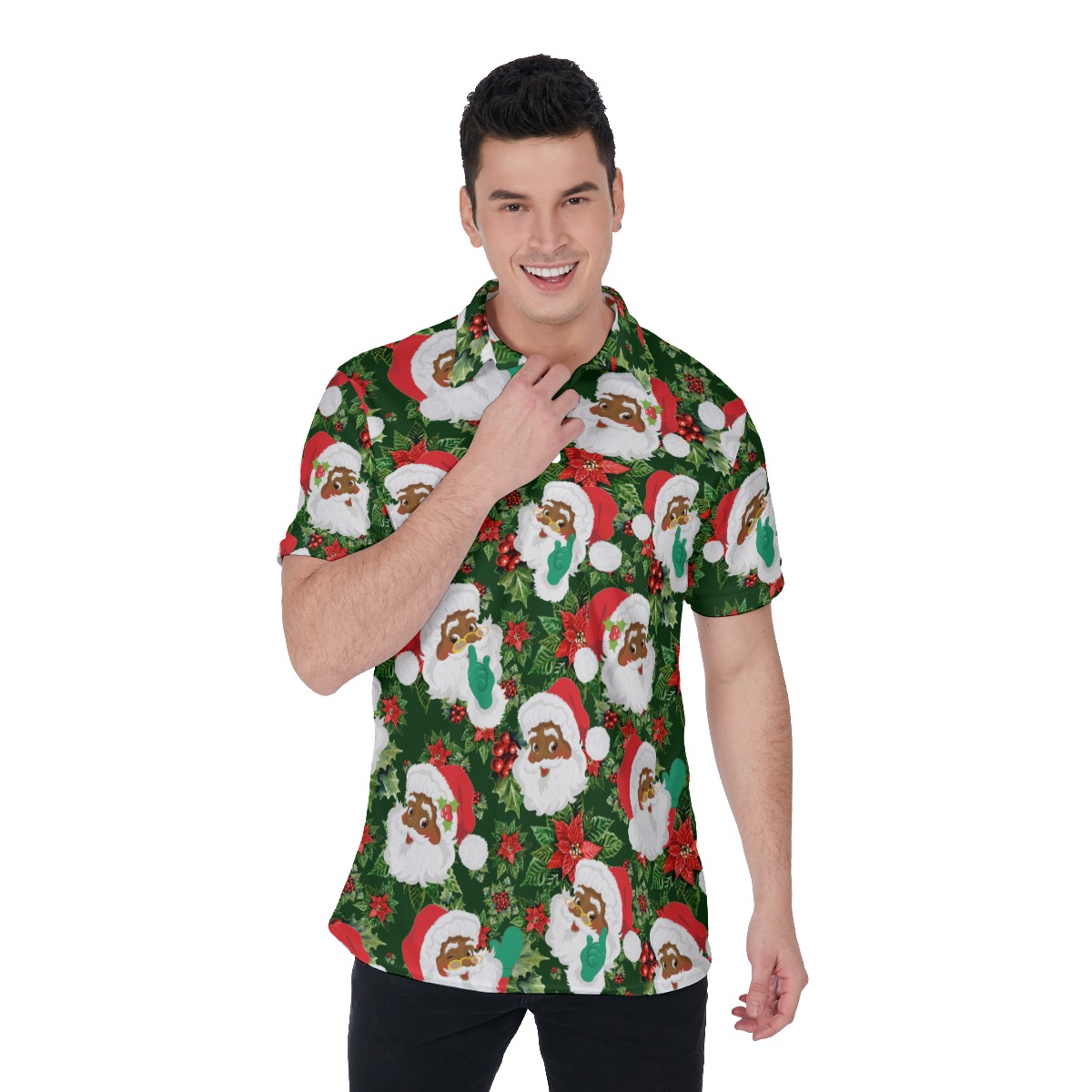 Tropical African American Santa Claus Hawaiian Polo Shirt - variant image 1