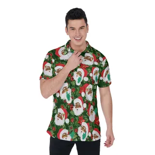 Tropical African American Santa Claus Hawaiian Polo Shirt