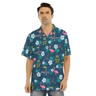 Funny Tactical Parrot Flamingo Navy Hawaiian Shirt
