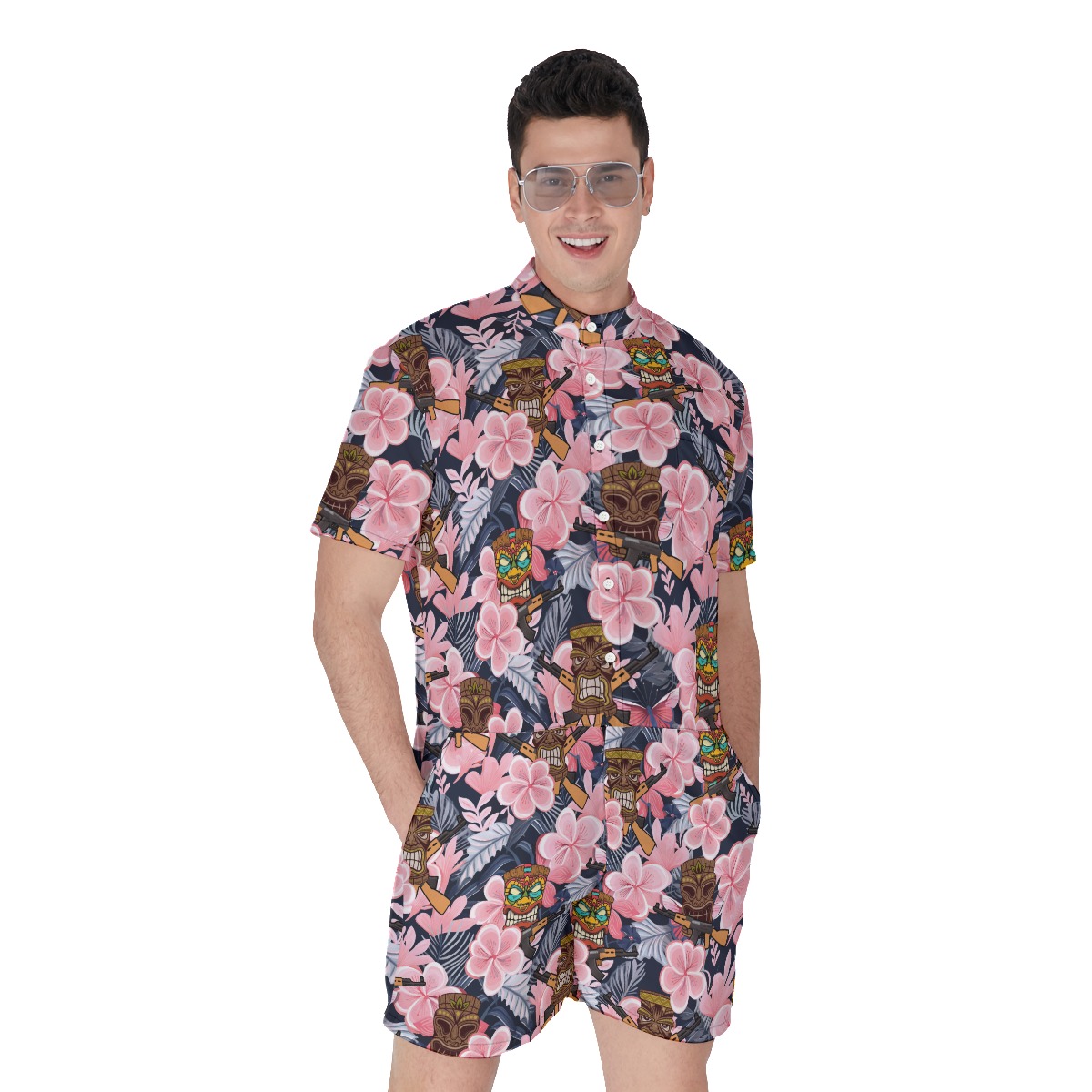 Funny Tactical Tiki Men's Hawaiian Romper - variant image 1