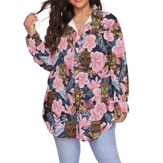 Tactical Tiki Tropical Floral Hawaiian Plus Size Shirt For Women