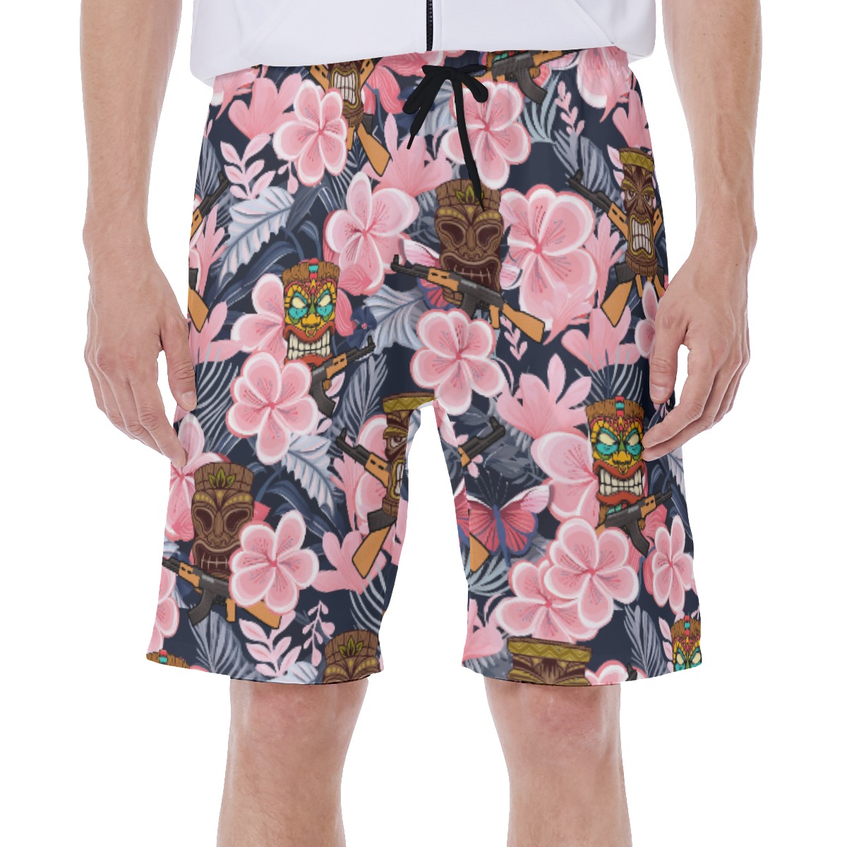 Funny Tiki With Gun Floral Hawaiian Swimwear For Men - variant image 1