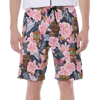 Funny Tiki With Gun Floral Hawaiian Swimwear For Men