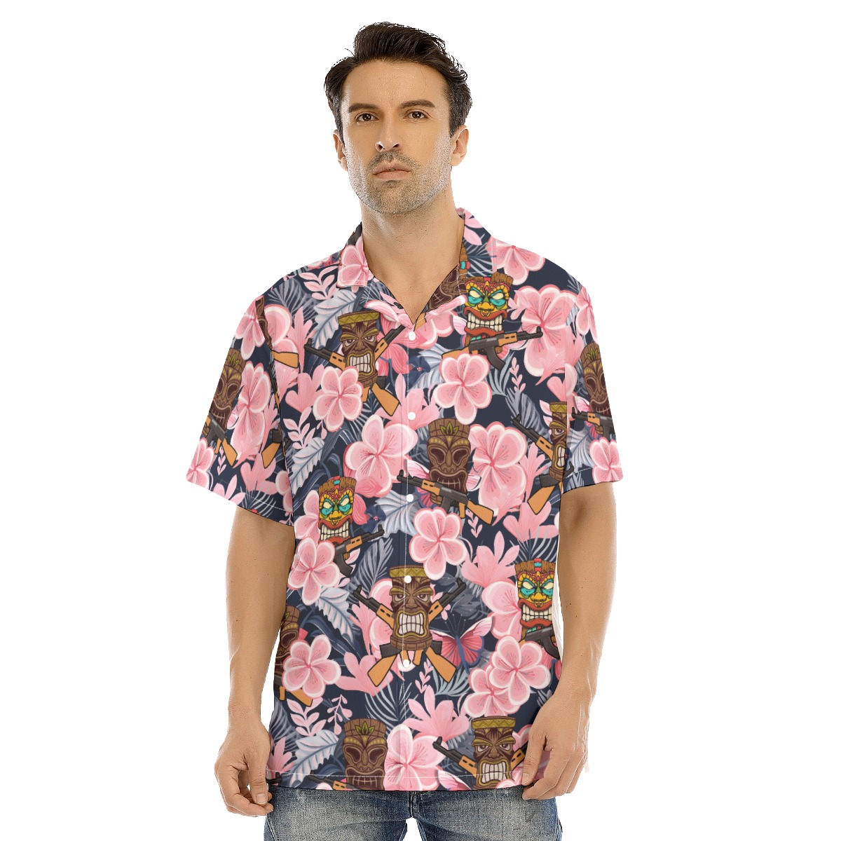 Funny Tiki Tactical Floral Hawaiian Shirt - variant image 1