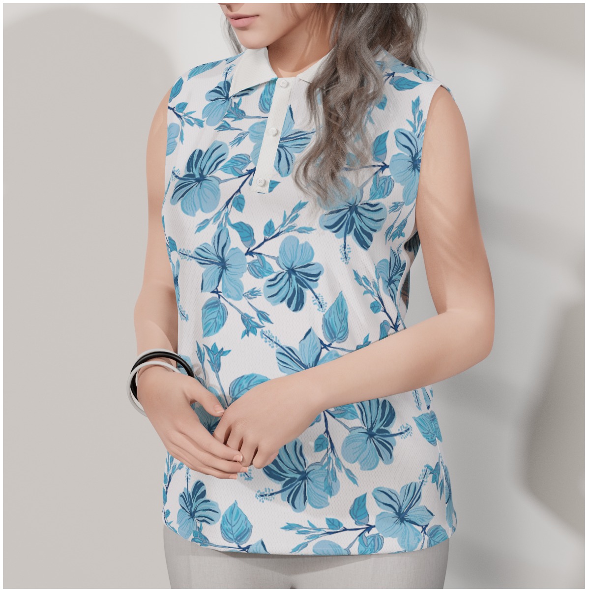 Tropical Hibiscus Women's Sleeveless Polo Shirt | Hawaiian Golf Shirt - variant image 1