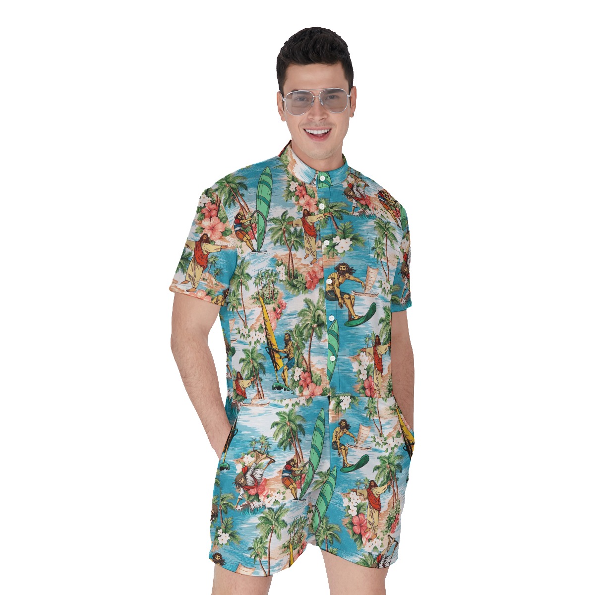 Funny Jesus Christmas Hawaiian Romper For Men - variant image 1