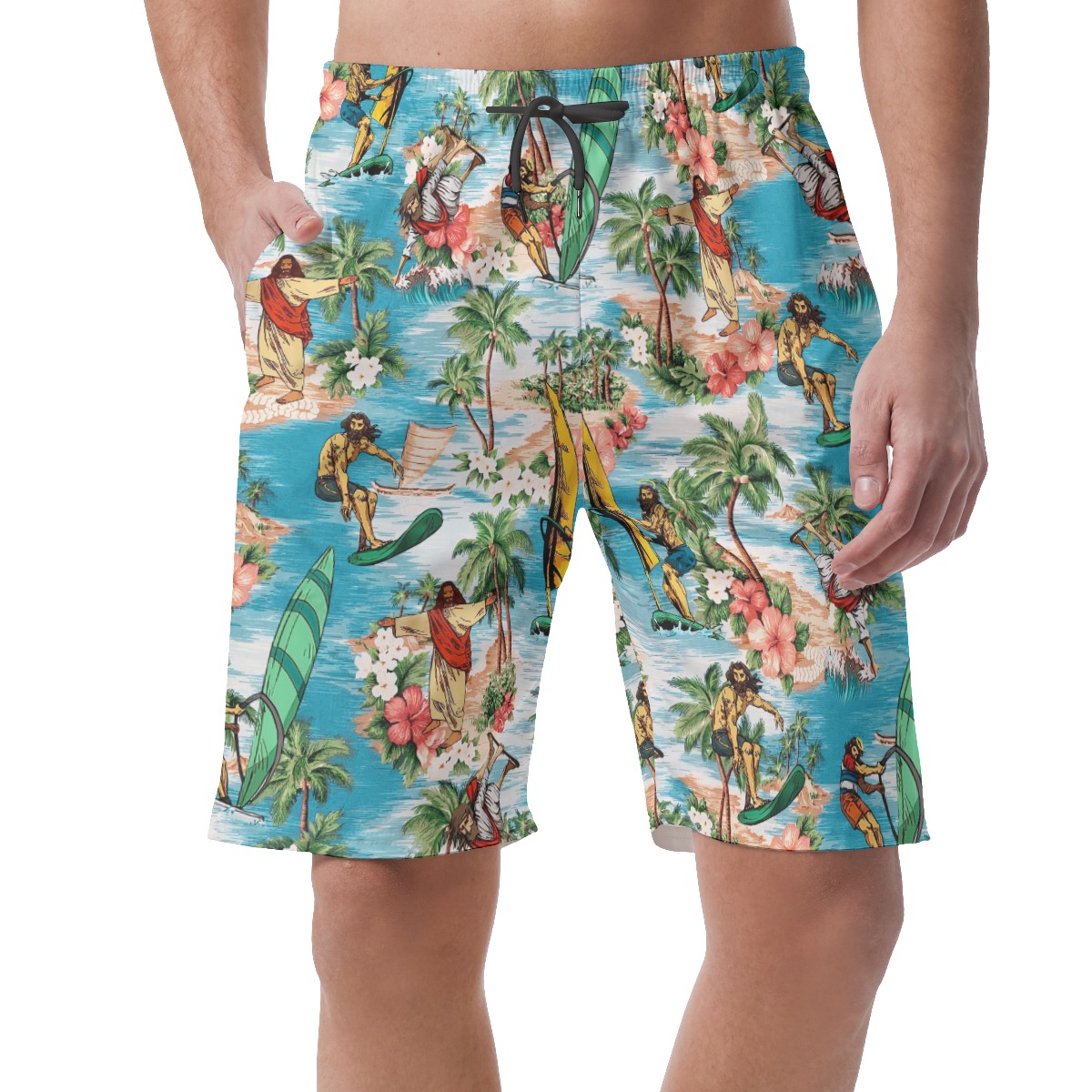 Cool Jesus Surfing Aloha Shorts For Men - variant image 1