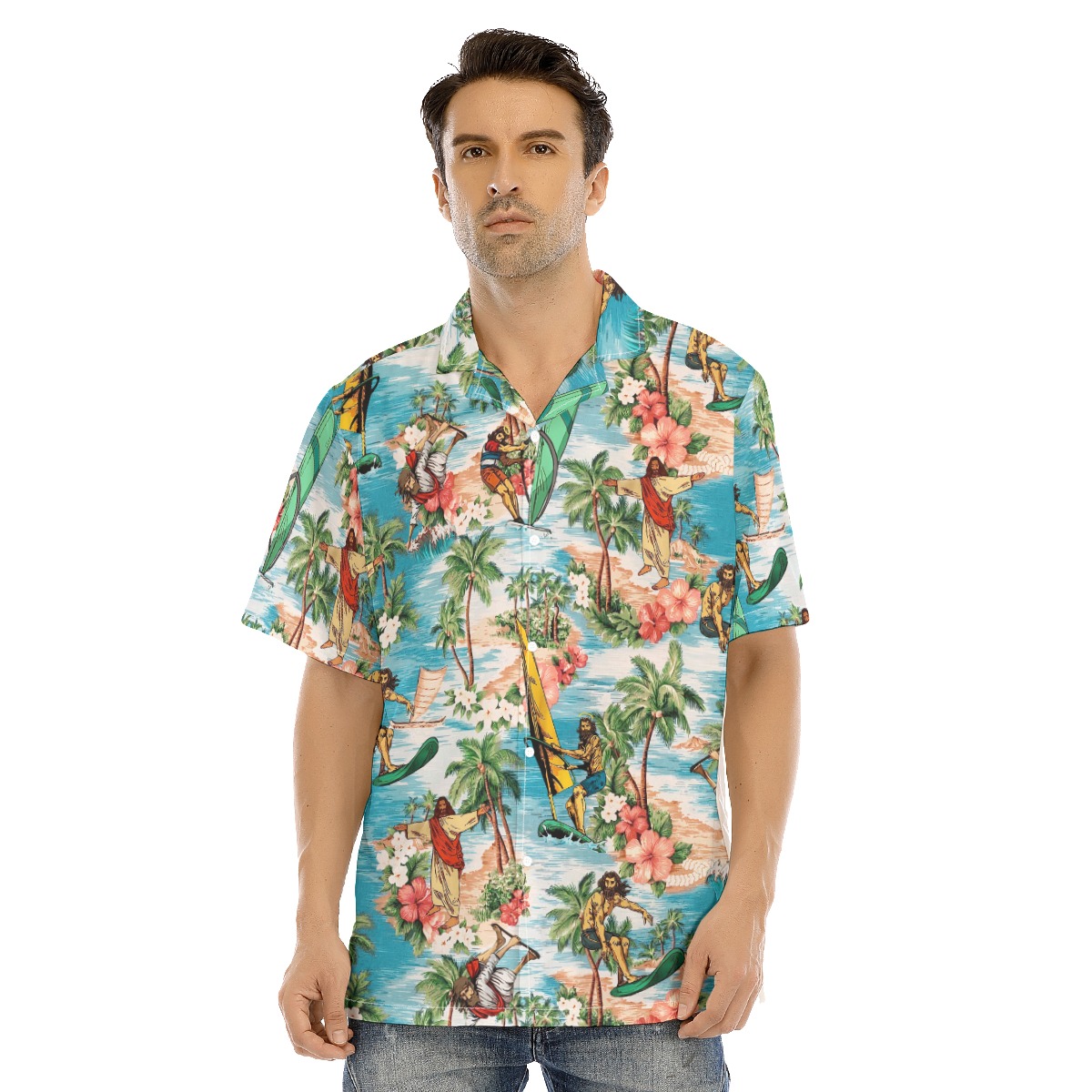Jesus Surfing Hawaiian Christmas Shirt For Men - variant image 1