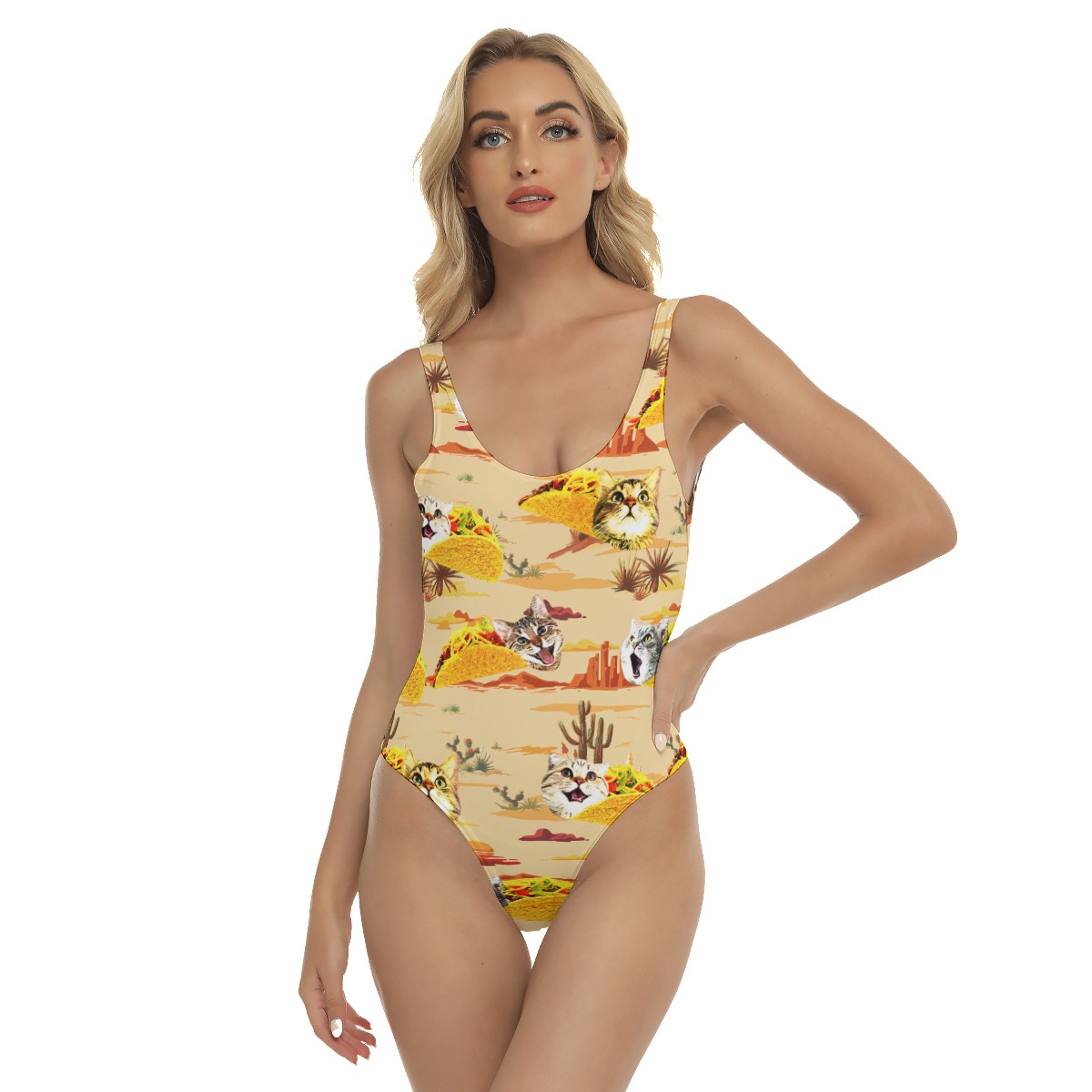 Funny Taco Cat Vintage Hawaiian Swimsuit For Women - variant image 1