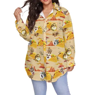 Funny Taco Cat Vintage Hawaiian Blouse Shirt For Women