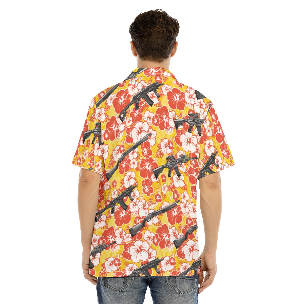 Yellow Hibiscus Tactical Gun Hawaiian Collared Shirt