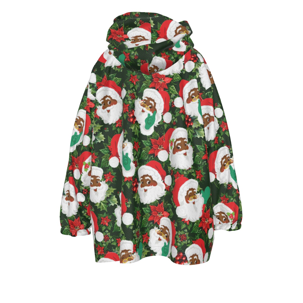 Cute Black Santa Hawaiian Christmas Hooded Blanket For Kids