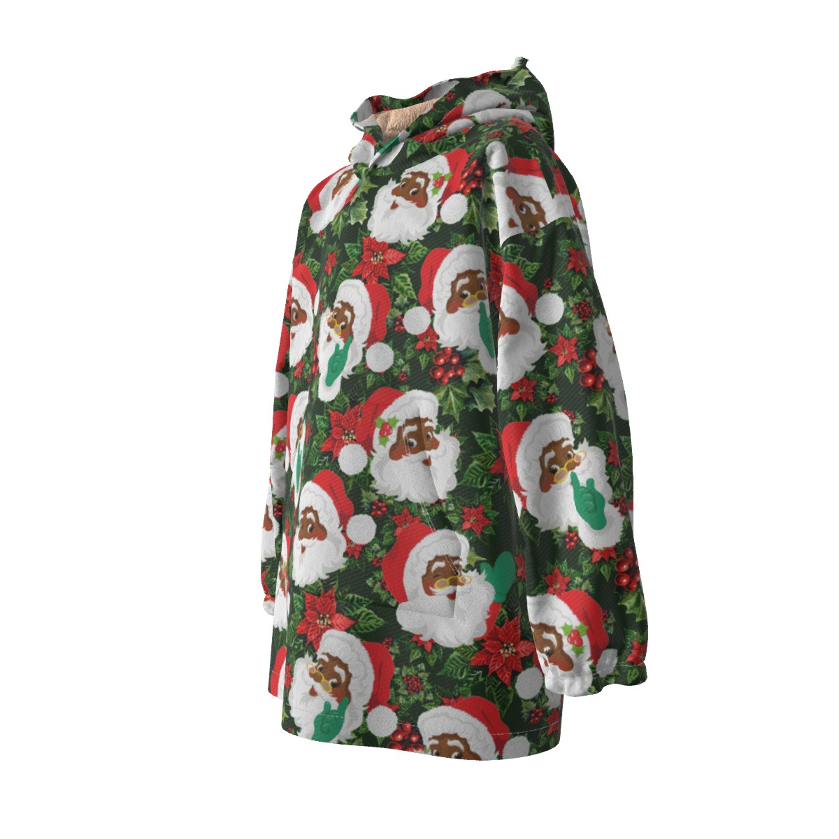 Cute Black Santa Hawaiian Christmas Hooded Blanket For Kids