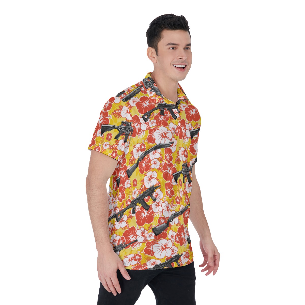 Vintage Hibiscus Tactical Yellow Hawaiian Men's Polo Shirt