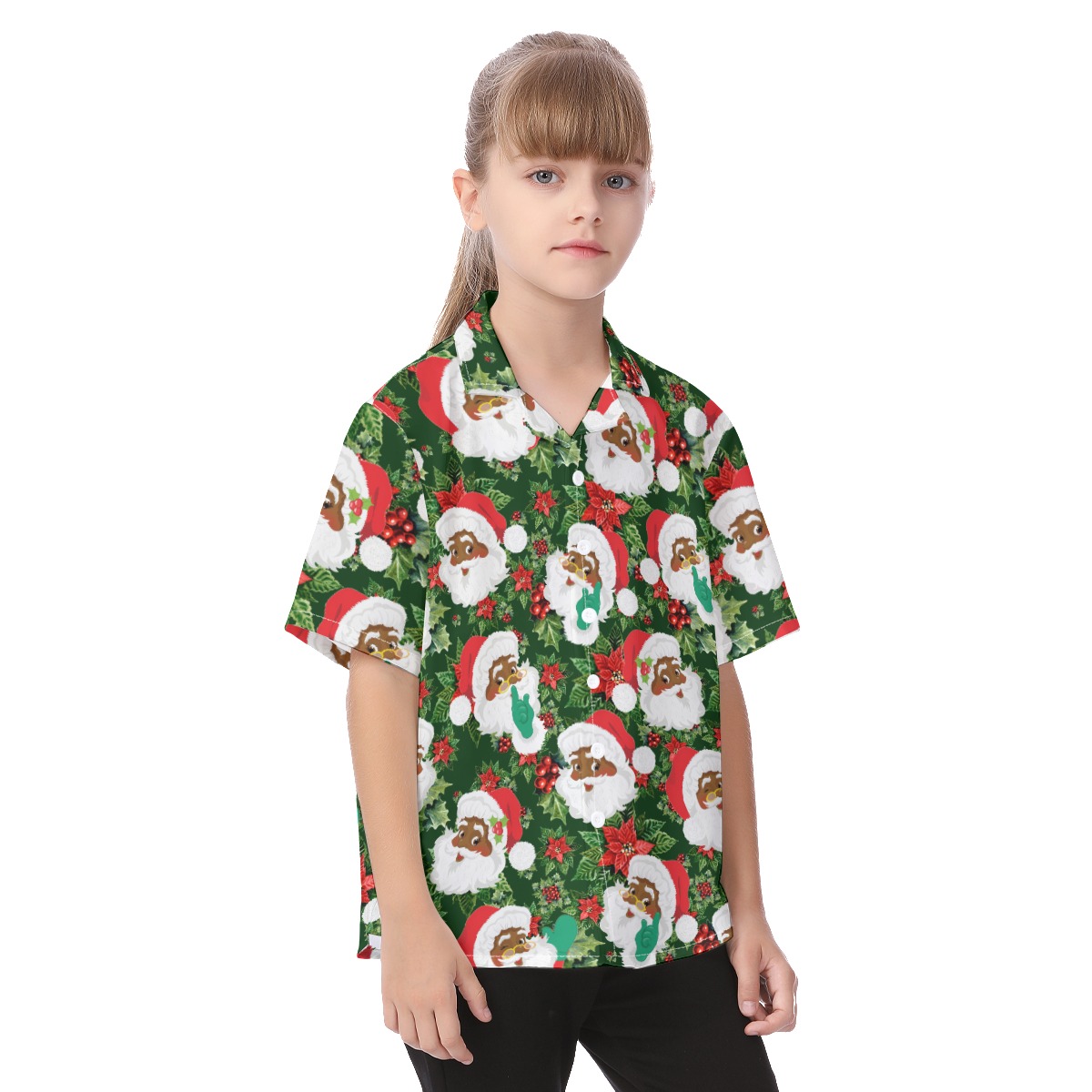 Cute Kid's Black African Santa Aloha Christmas Shirt