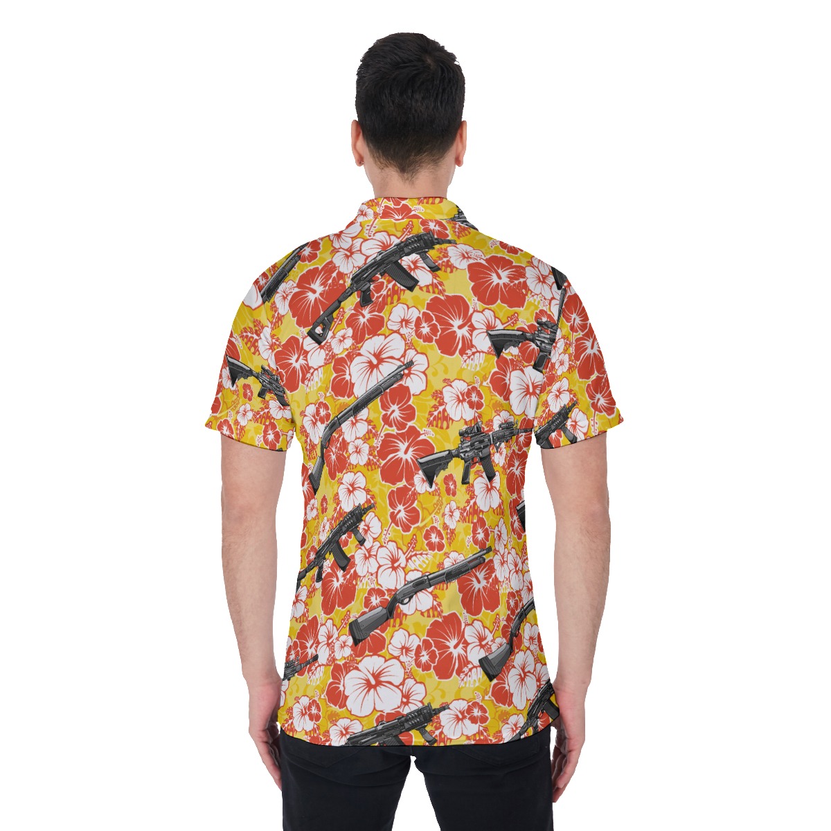 Vintage Hibiscus Tactical Yellow Hawaiian Men's Polo Shirt
