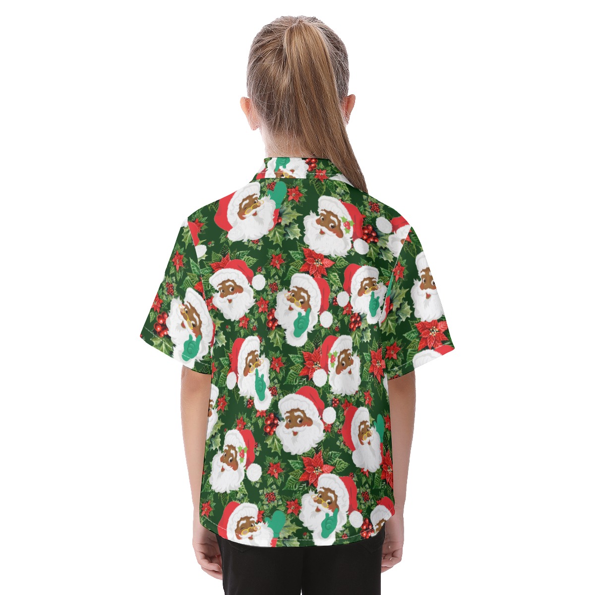 Cute Kid's Black African Santa Aloha Christmas Shirt