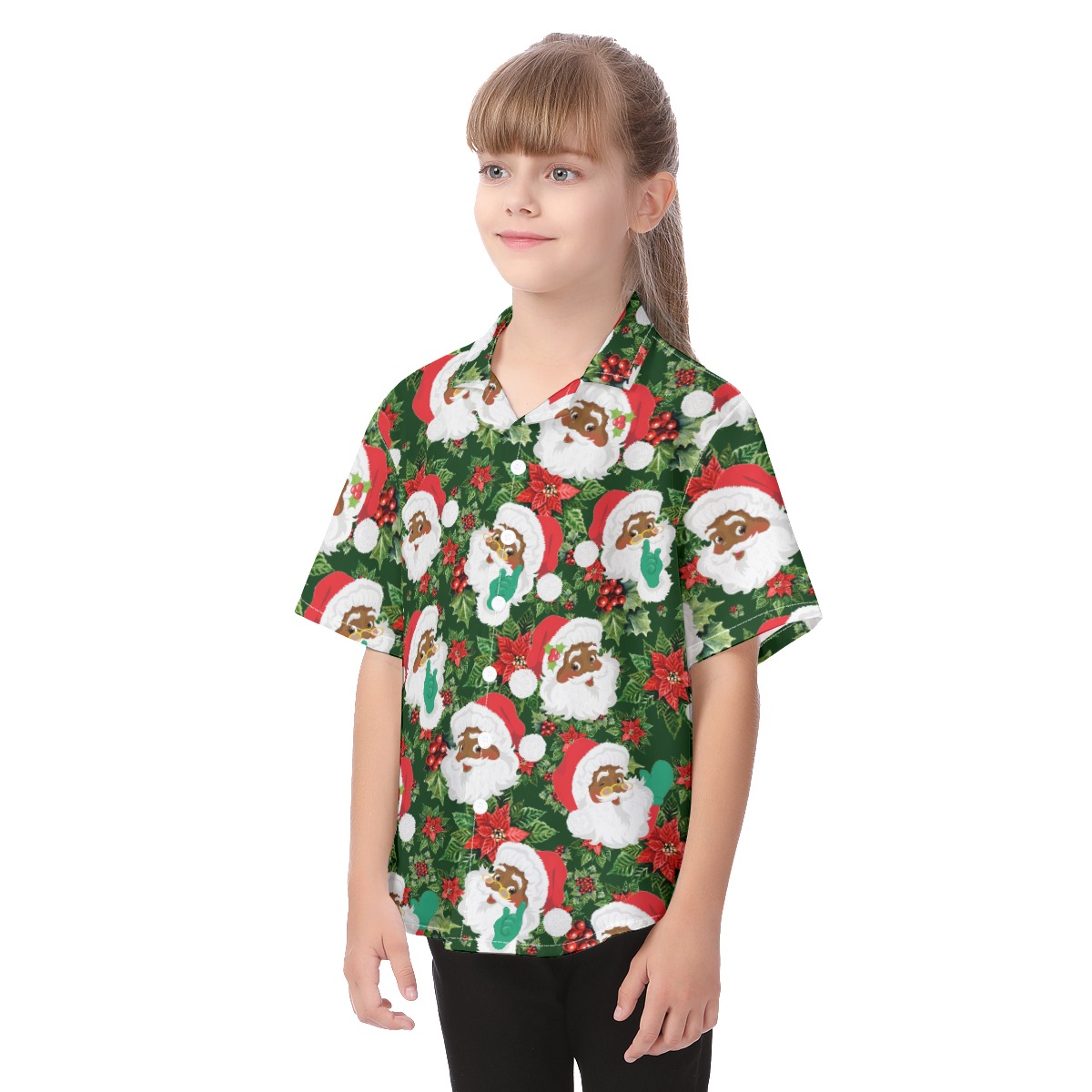Cute Kid's Black African Santa Aloha Christmas Shirt
