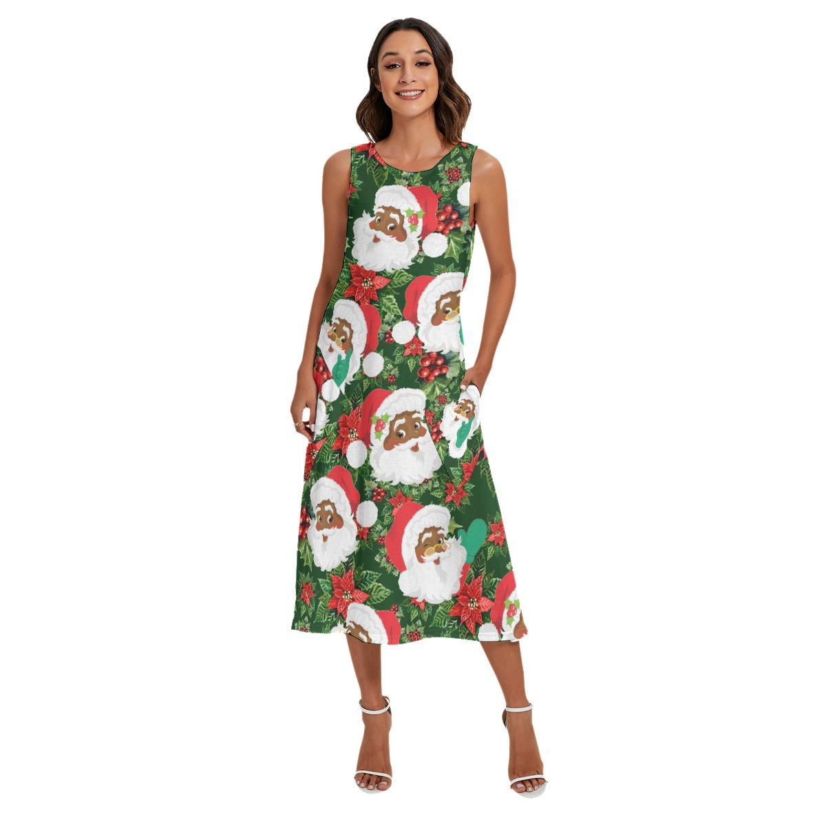 African American Santa Hawaiian Christmas Long Dress For Women