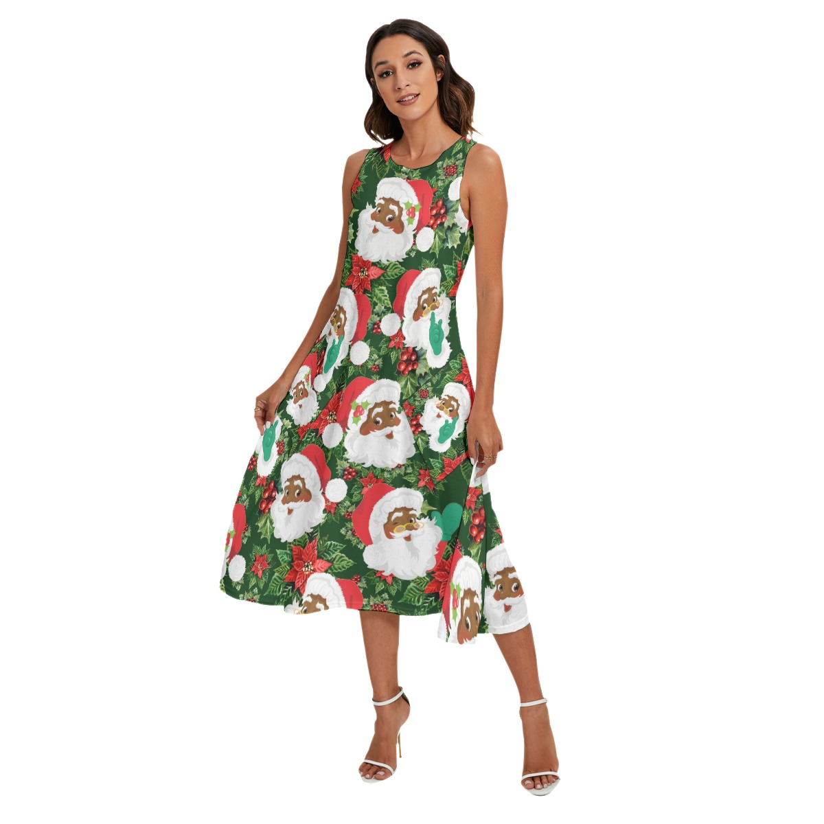 African American Santa Hawaiian Christmas Long Dress For Women