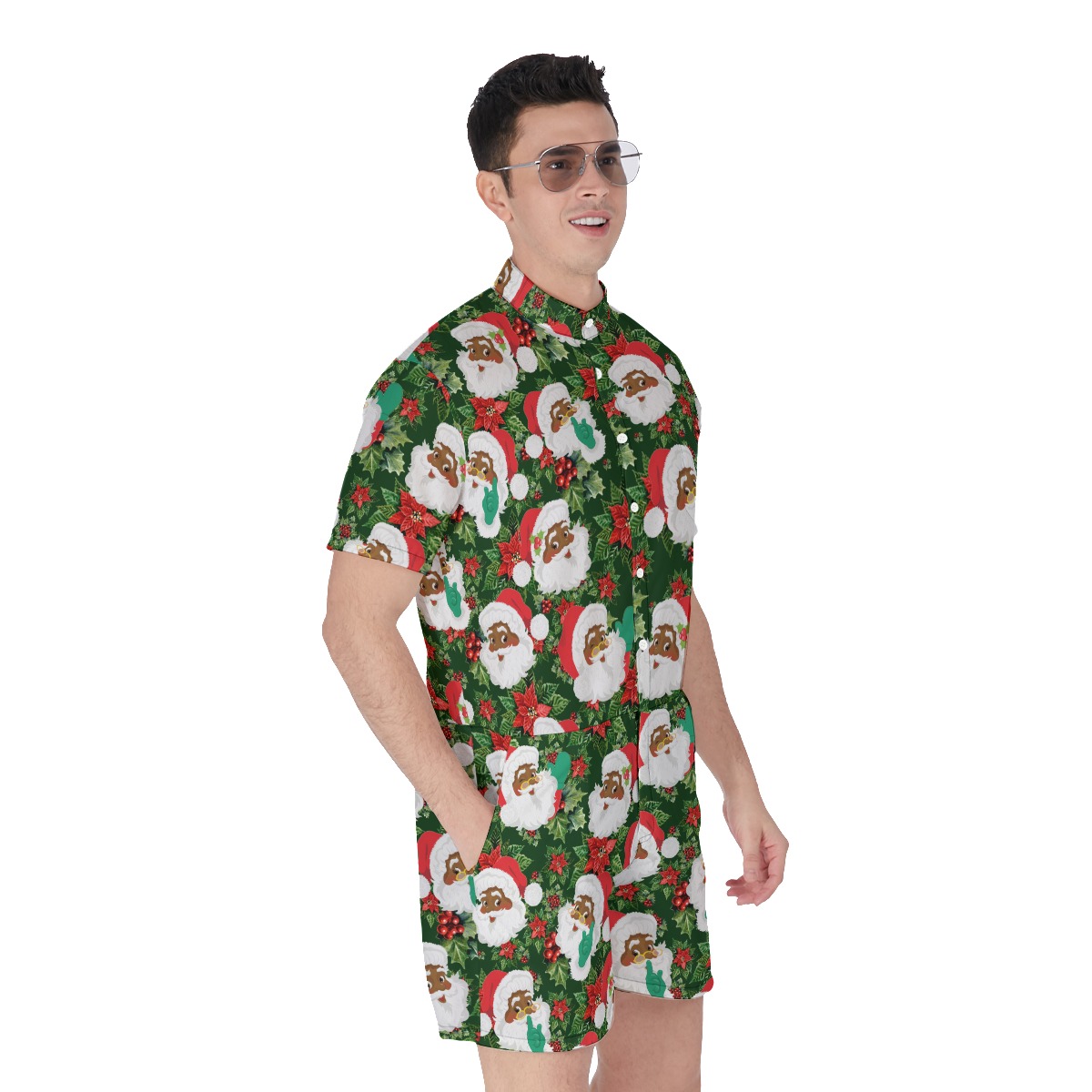 Tropical Black Santa Christmas Romper For Men