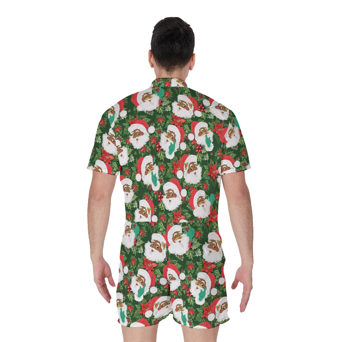 Tropical Black Santa Christmas Romper For Men