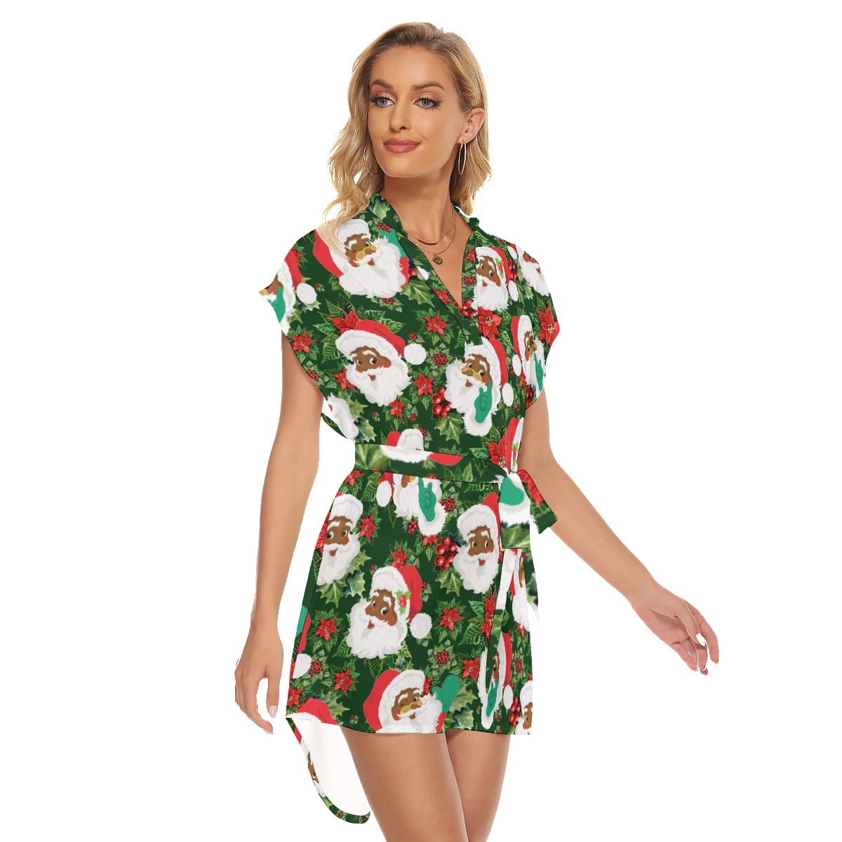 Women's Black Santa Christmas Dress Hawaiian Style With Belt