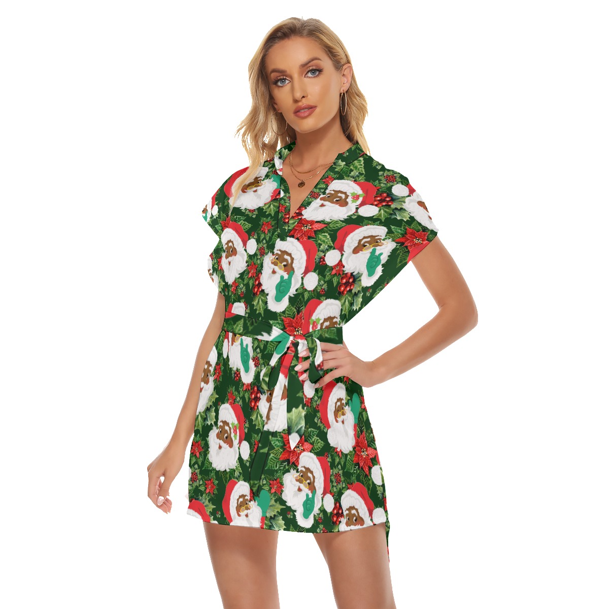 Women's Black Santa Christmas Dress Hawaiian Style With Belt