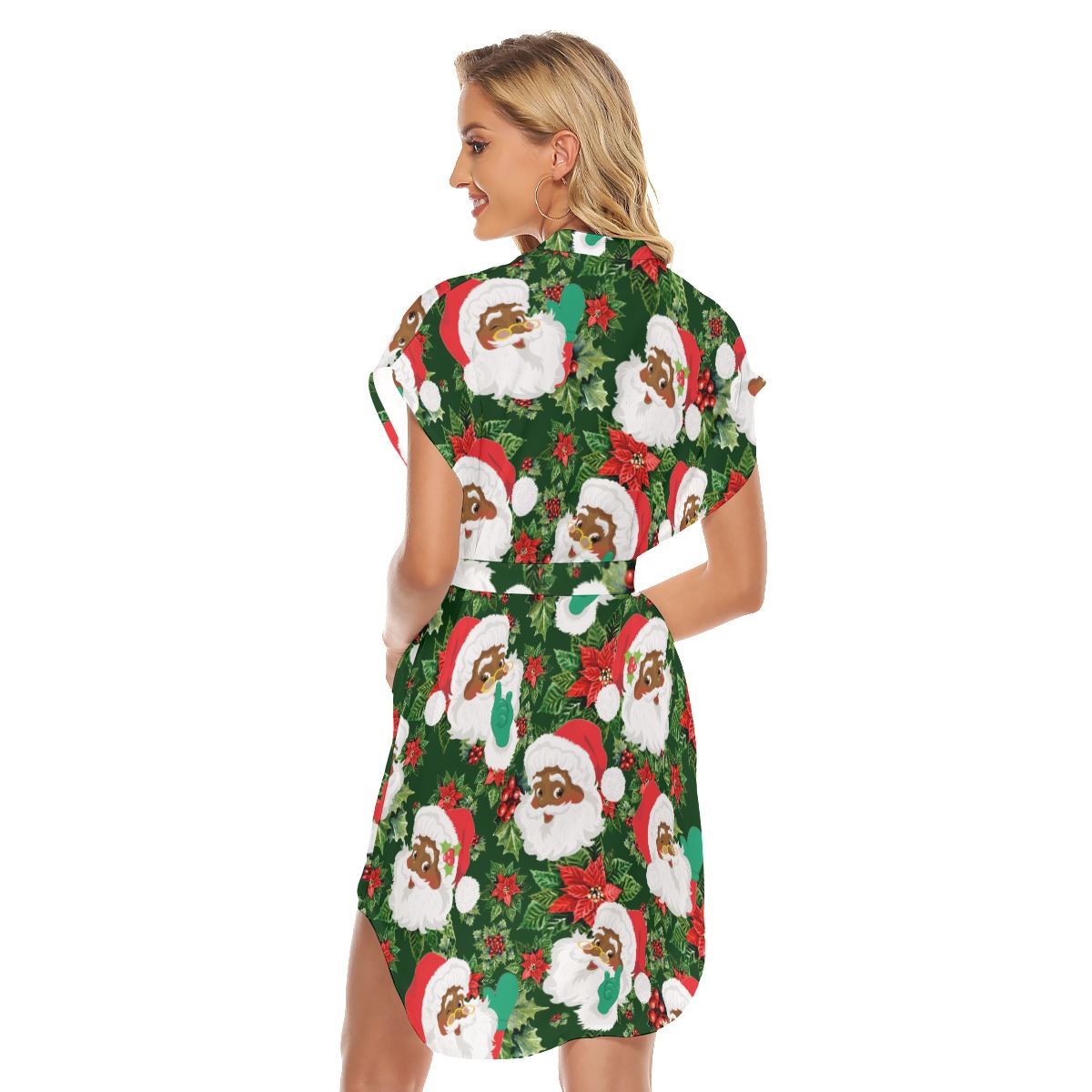 Women's Black Santa Christmas Dress Hawaiian Style With Belt