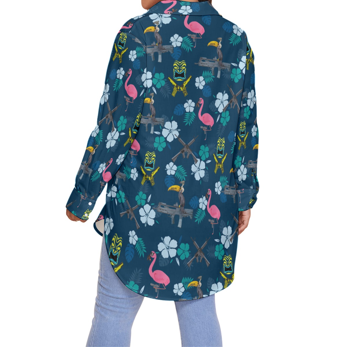 Funny Tactical Parrot Flamingo Hibiscus Hawaiian Plus Size Shirt For Women