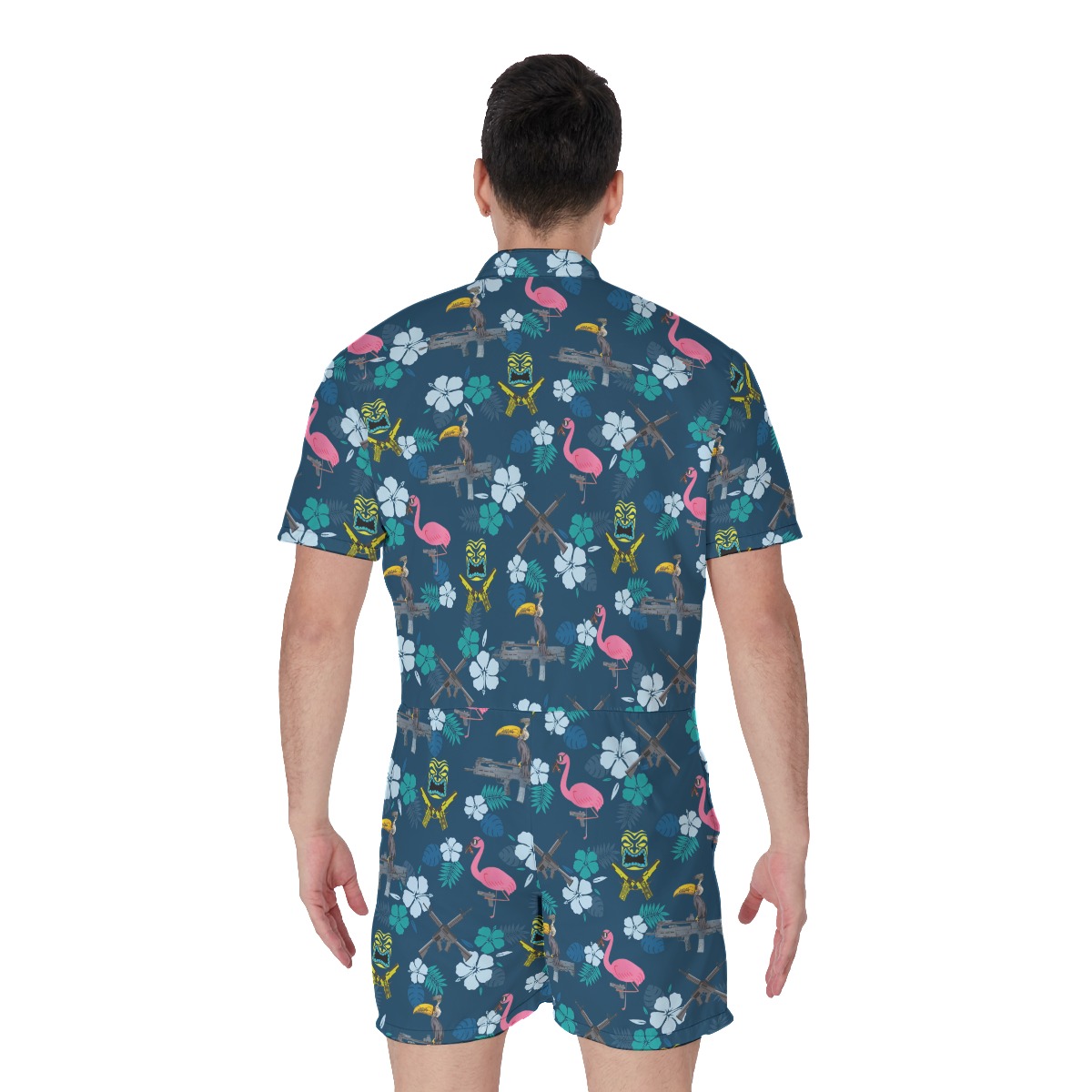 Cool Tactical Parrot Tiki Blue Hawaiian Romper For Men