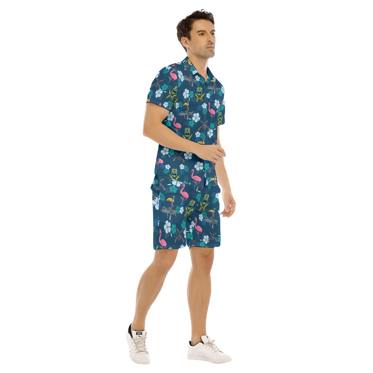 Set Tiki Tactical Flamingo Hawaiian Shirt And Matching Shorts For Men