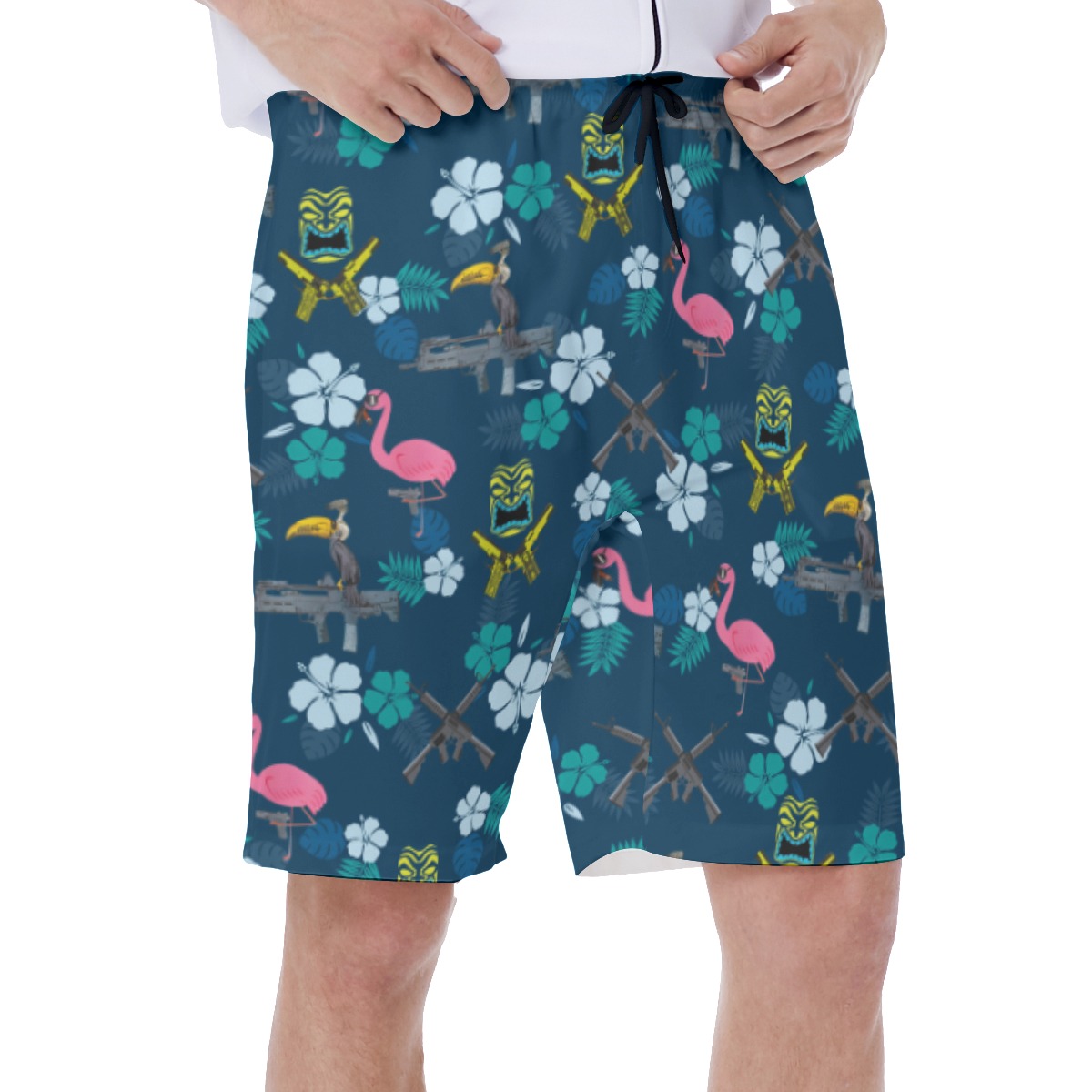 Tactical Tiki Parrot Gun Hawaiian Blue Swim Trunks For Men