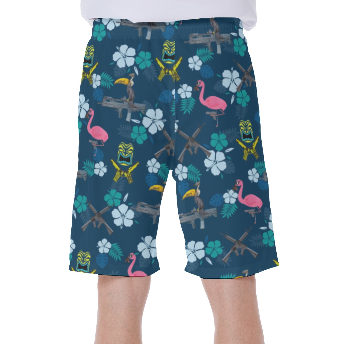 Tactical Tiki Parrot Gun Hawaiian Blue Swim Trunks For Men