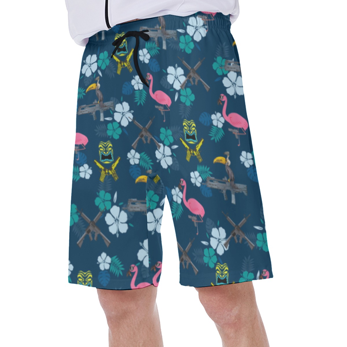 Tactical Tiki Parrot Gun Hawaiian Blue Swim Trunks For Men