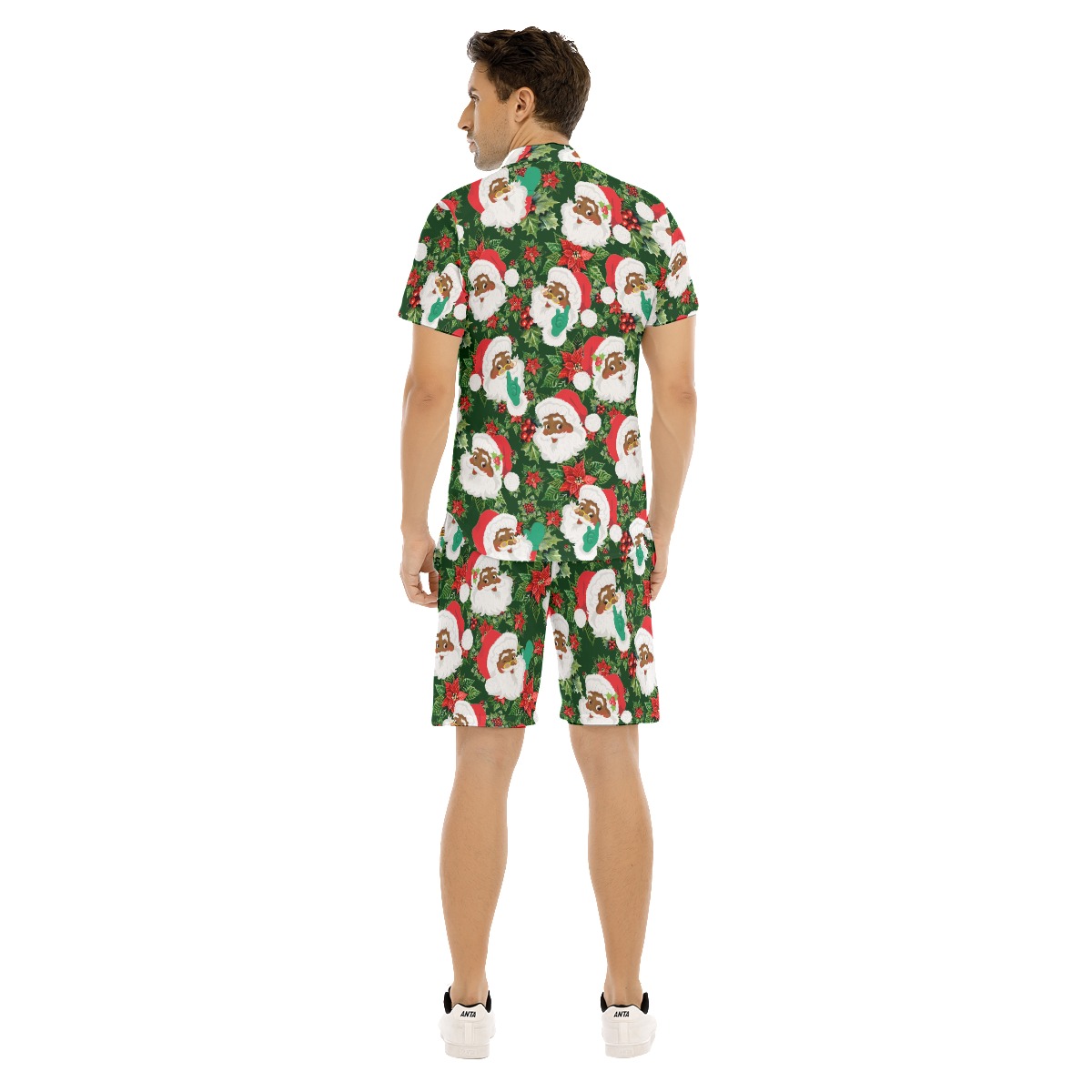 Black Santa Tropical Hawaiian Shirt Shorts Set For Men