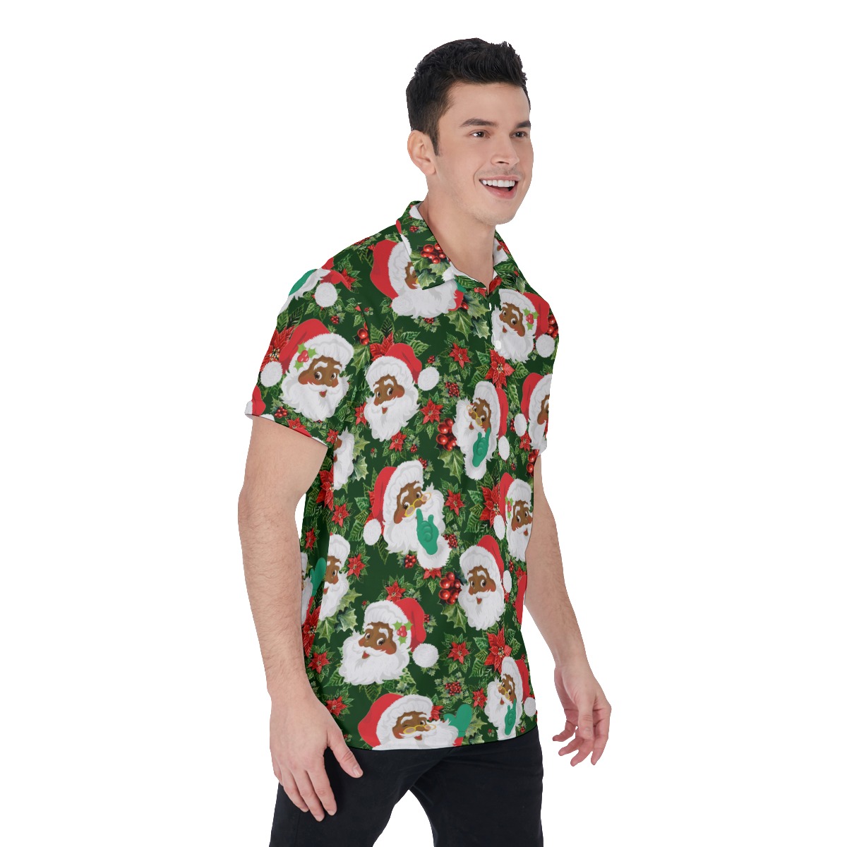 Tropical African American Santa Claus Hawaiian Polo Shirt