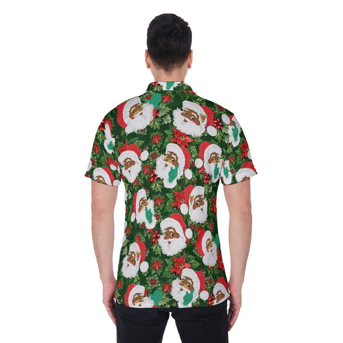 Tropical African American Santa Claus Hawaiian Polo Shirt