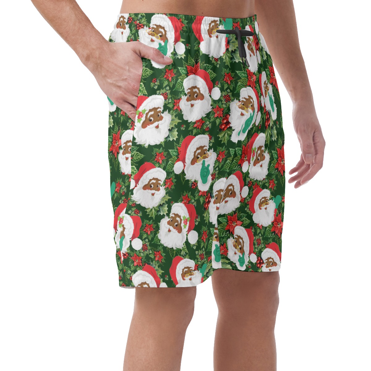 Funny African American Santa Aloha Shorts For Men