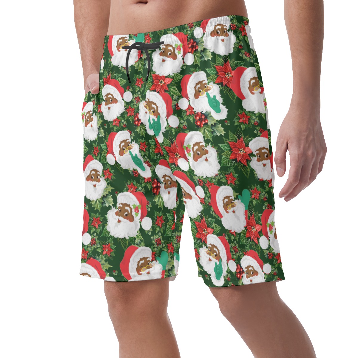Funny African American Santa Aloha Shorts For Men