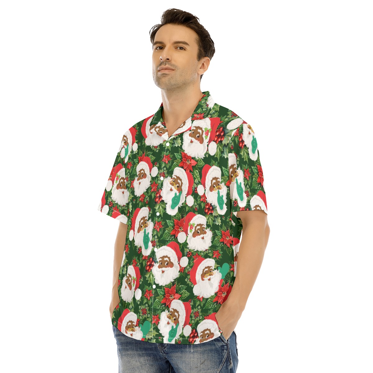 Black Santa Christmas Hawaiian Shirt