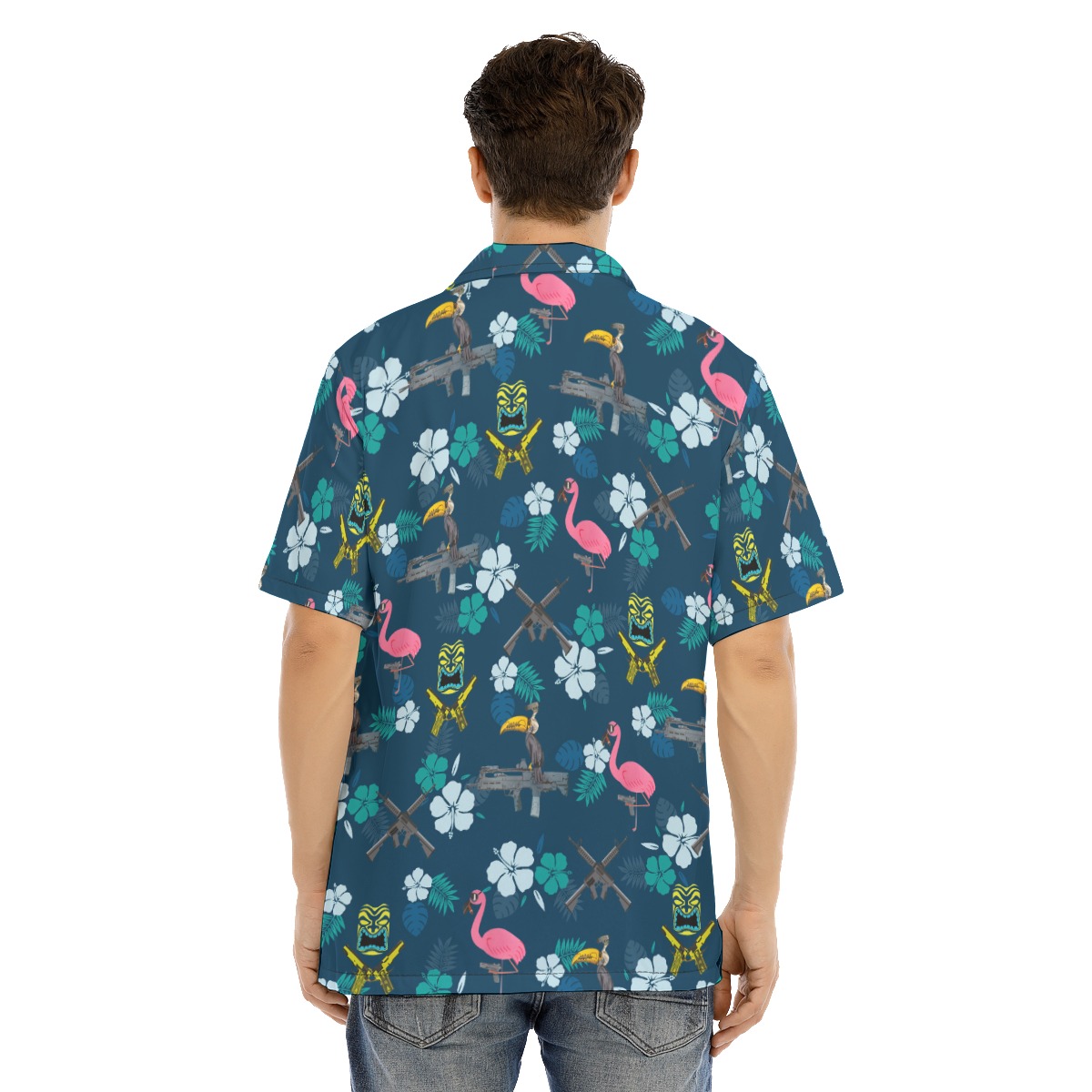 Funny Tactical Parrot Flamingo Navy Hawaiian Shirt
