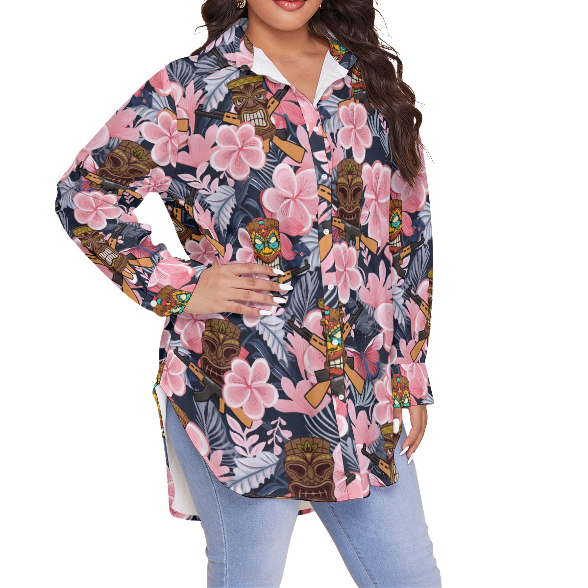 Tactical Tiki Tropical Floral Hawaiian Plus Size Shirt For Women