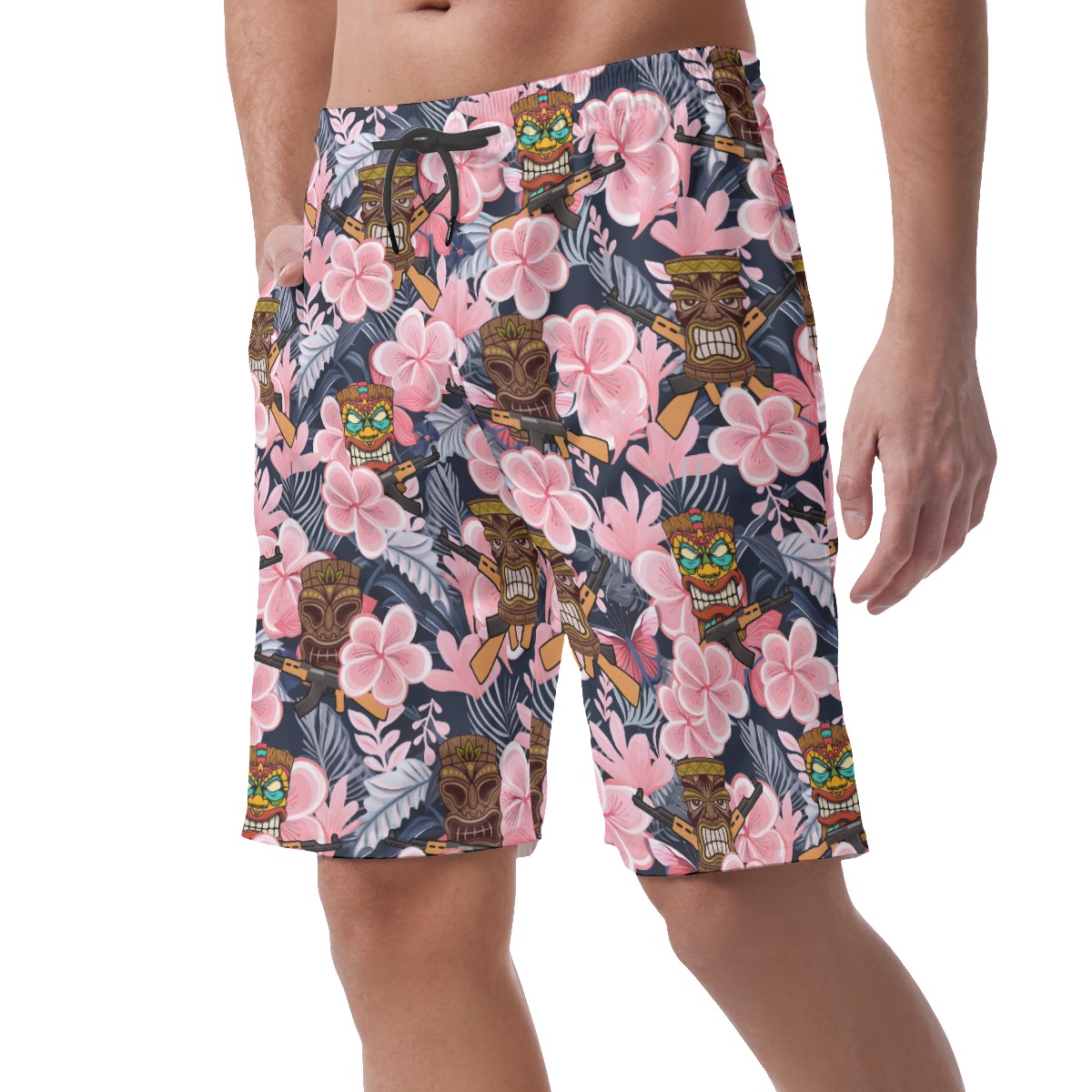 Tropical Tactical Tiki Hawaiian Beach Shorts For Men