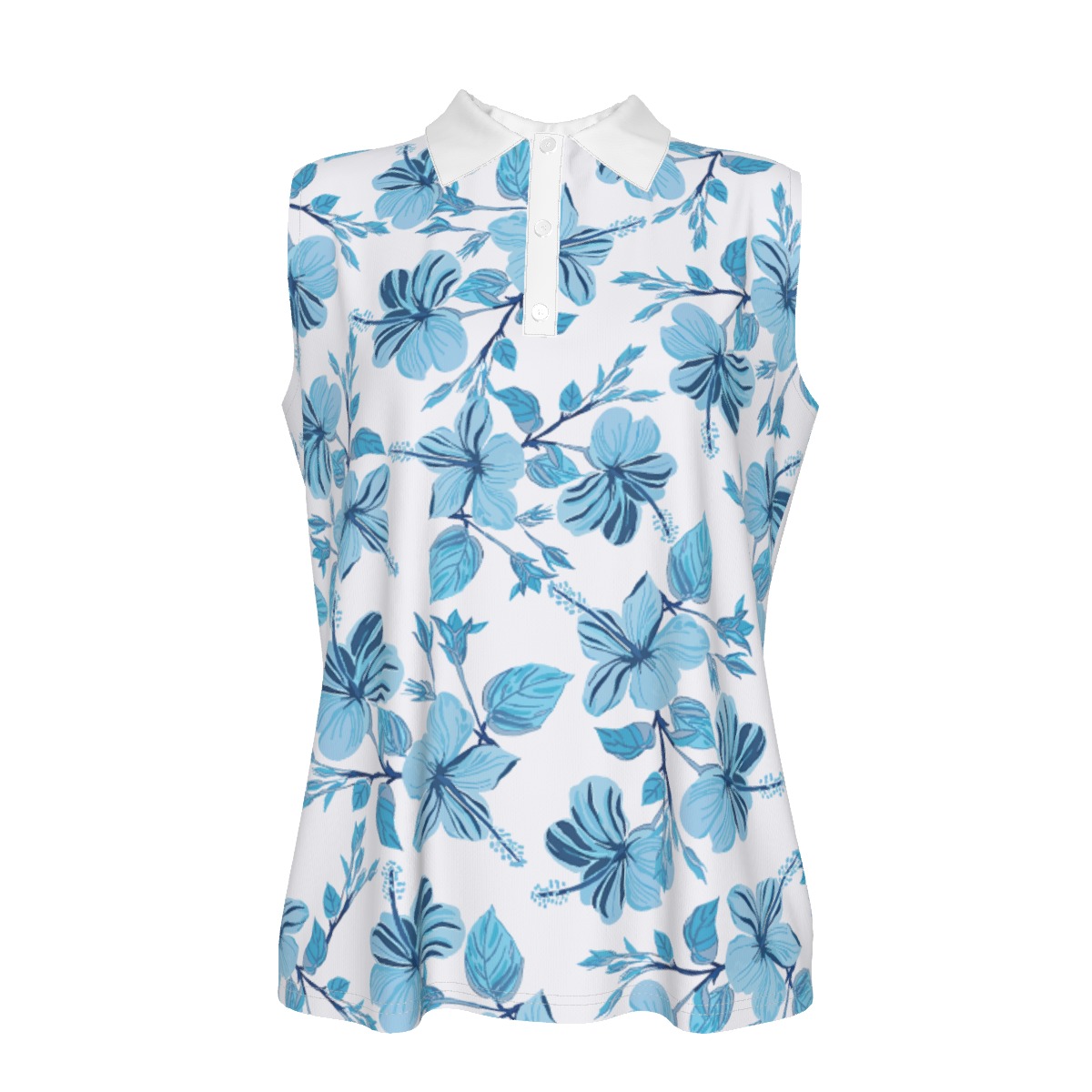 Tropical Hibiscus Women's Sleeveless Polo Shirt | Hawaiian Golf Shirt