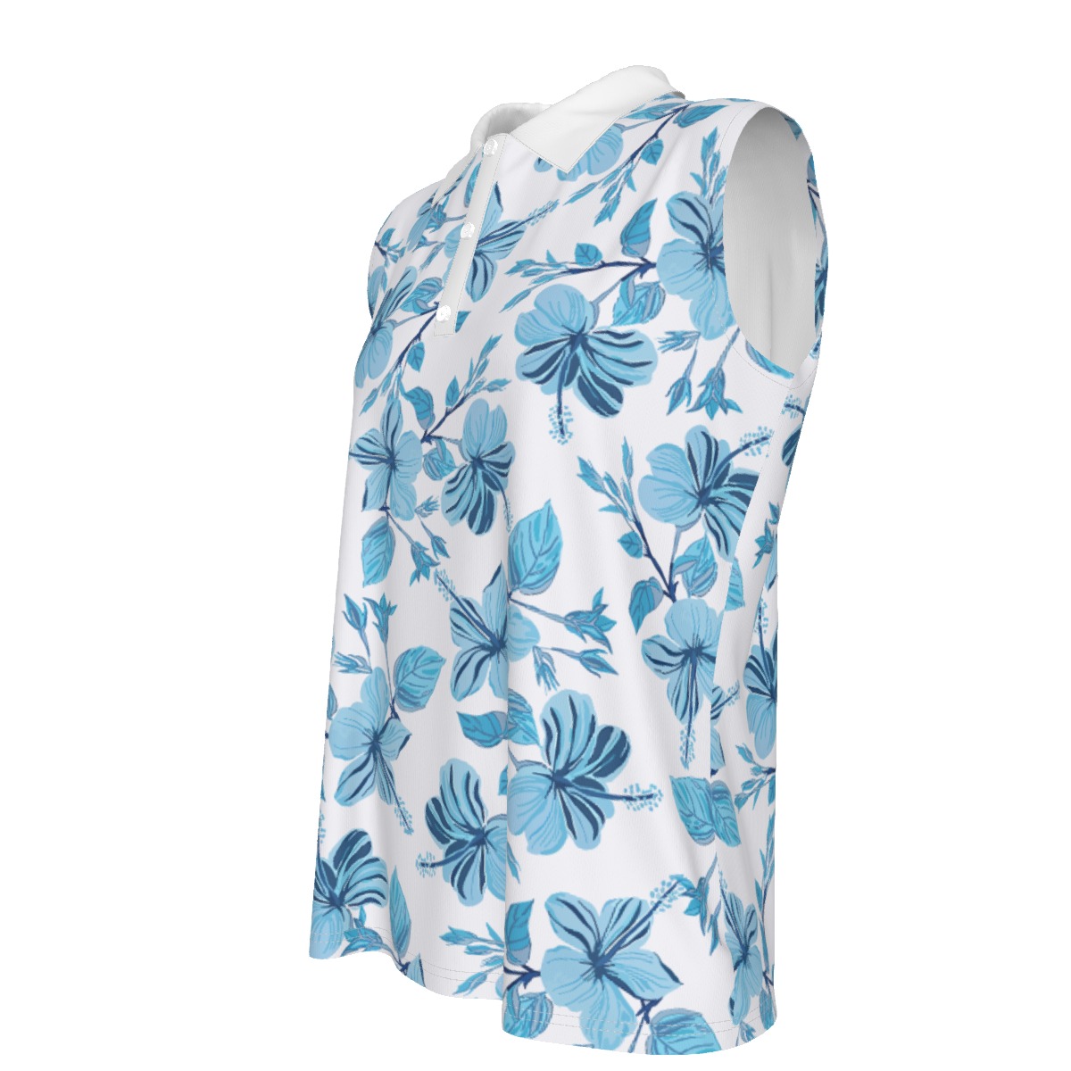 Tropical Hibiscus Women's Sleeveless Polo Shirt | Hawaiian Golf Shirt