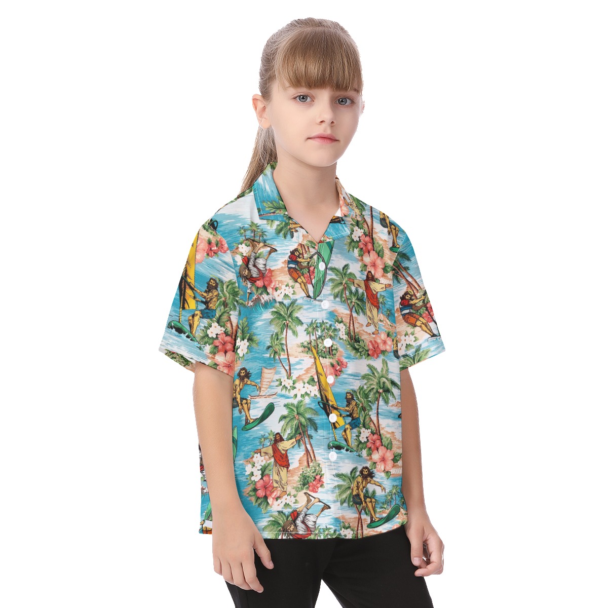 Cool Kid's Surfing Jesus Hawaiian Shirt For Vacation