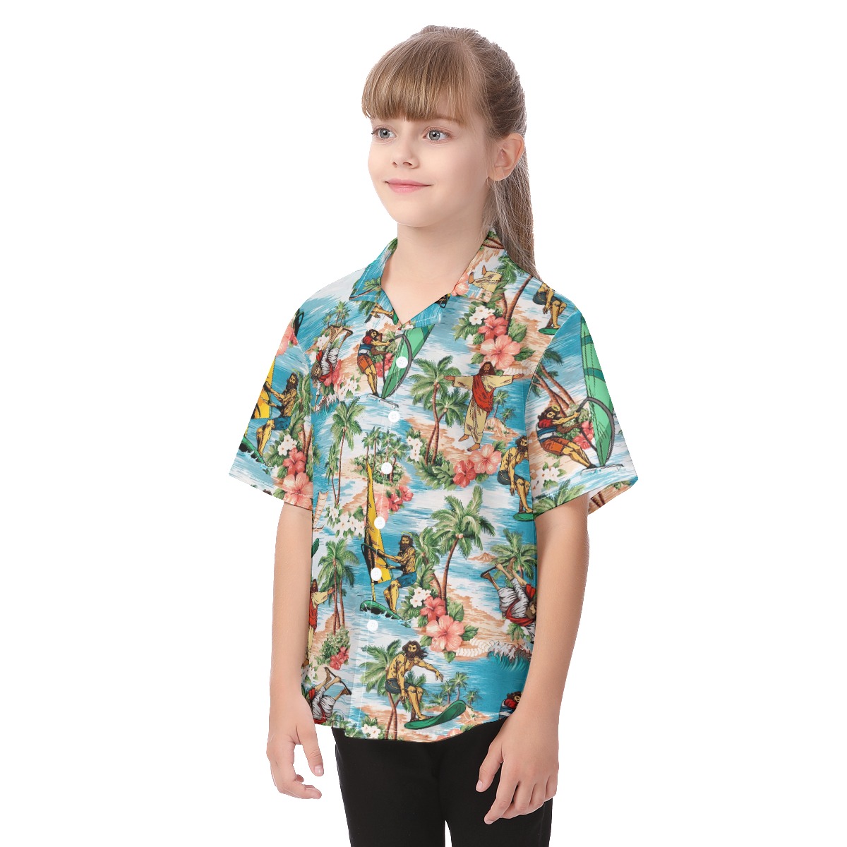 Cool Kid's Surfing Jesus Hawaiian Shirt For Vacation
