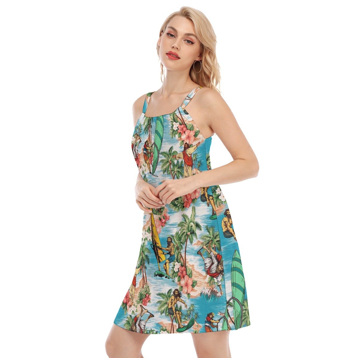 Funny Surfing Jesus Hawaiian Summer Dress For Women