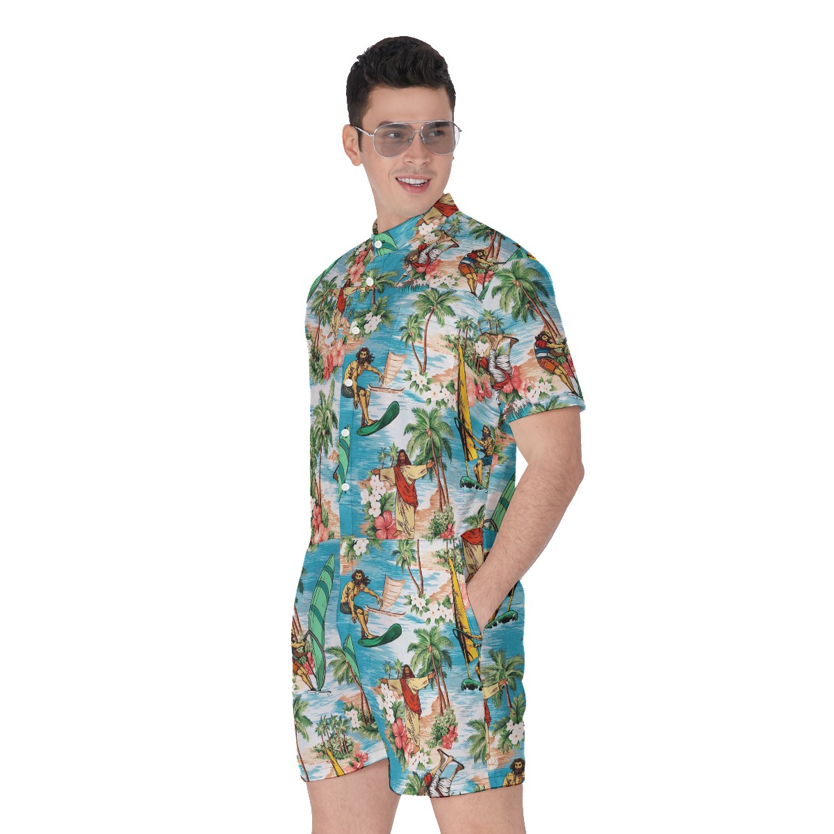 Funny Jesus Christmas Hawaiian Romper For Men